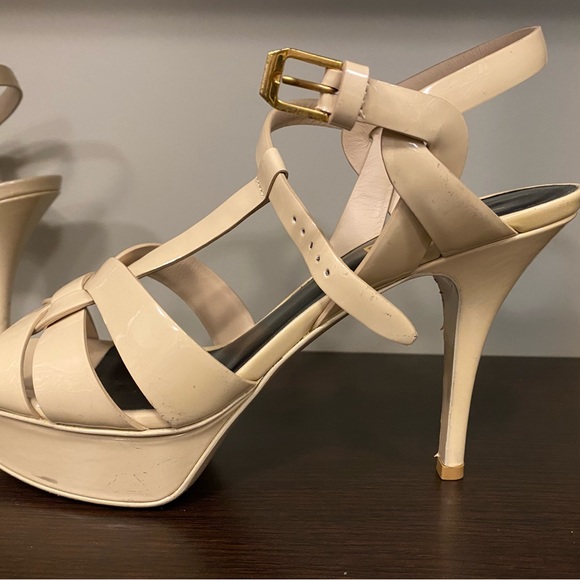SAINT LAURENT Tribute Platform Sandals Beige 38.5 75mm - Picture 9 of 16